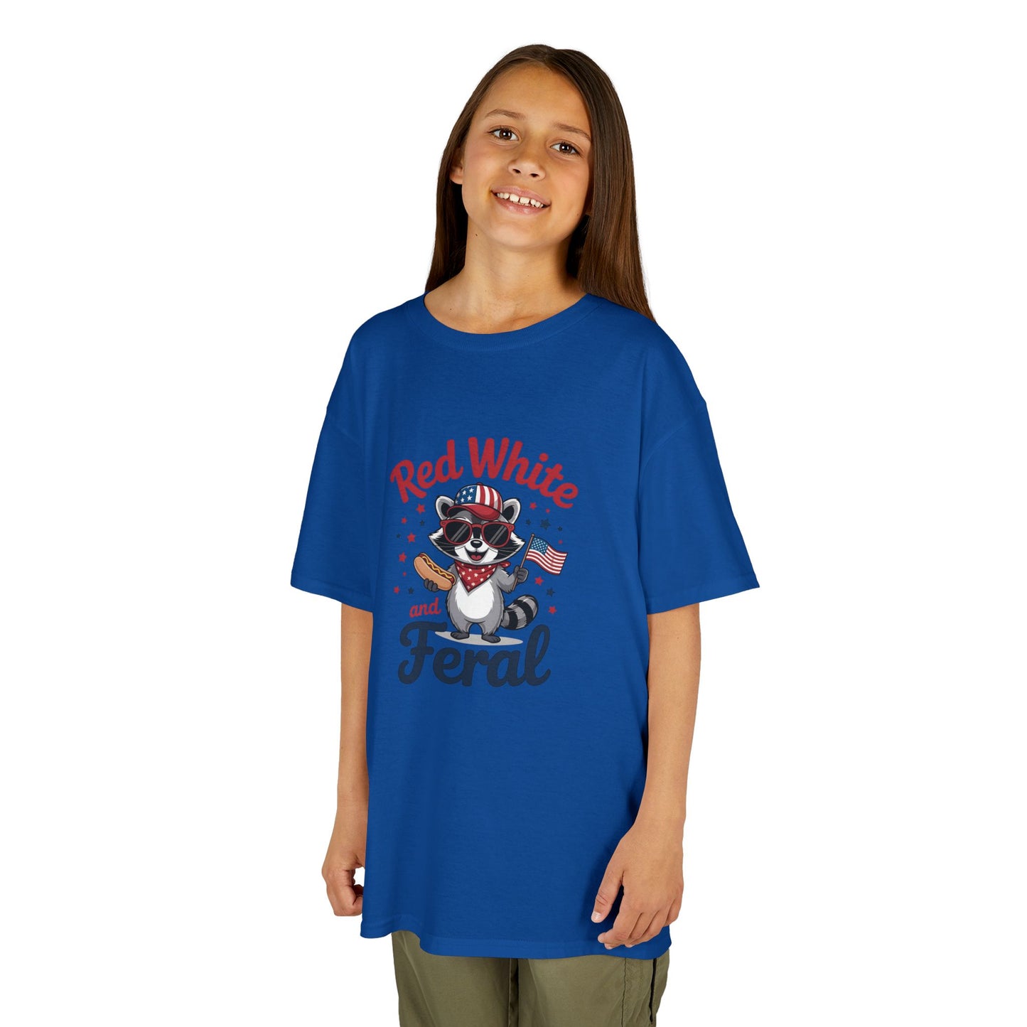 Kids Tee — “Red White and Feral” Patriotic Raccoon Graphic