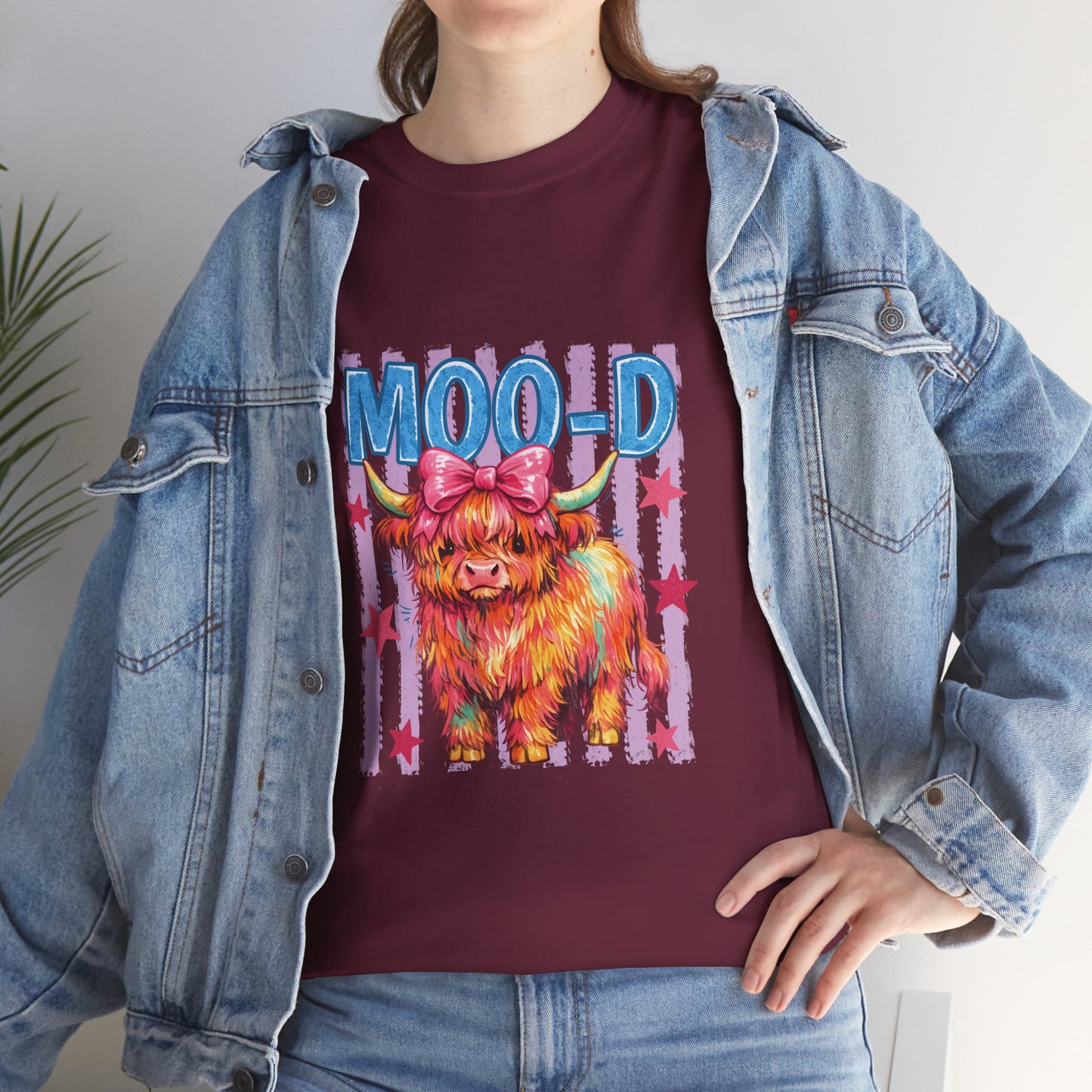 Graphic Tee — Colorful Highland Cow “Moo’d” Cute Farm Animal Shirt