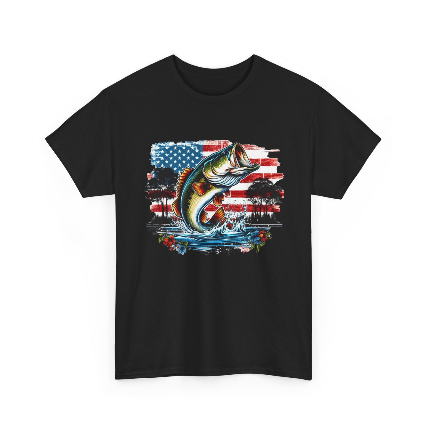 Fishing Largemouth Bass Tee — American Flag Outdoors Fishing Shirt