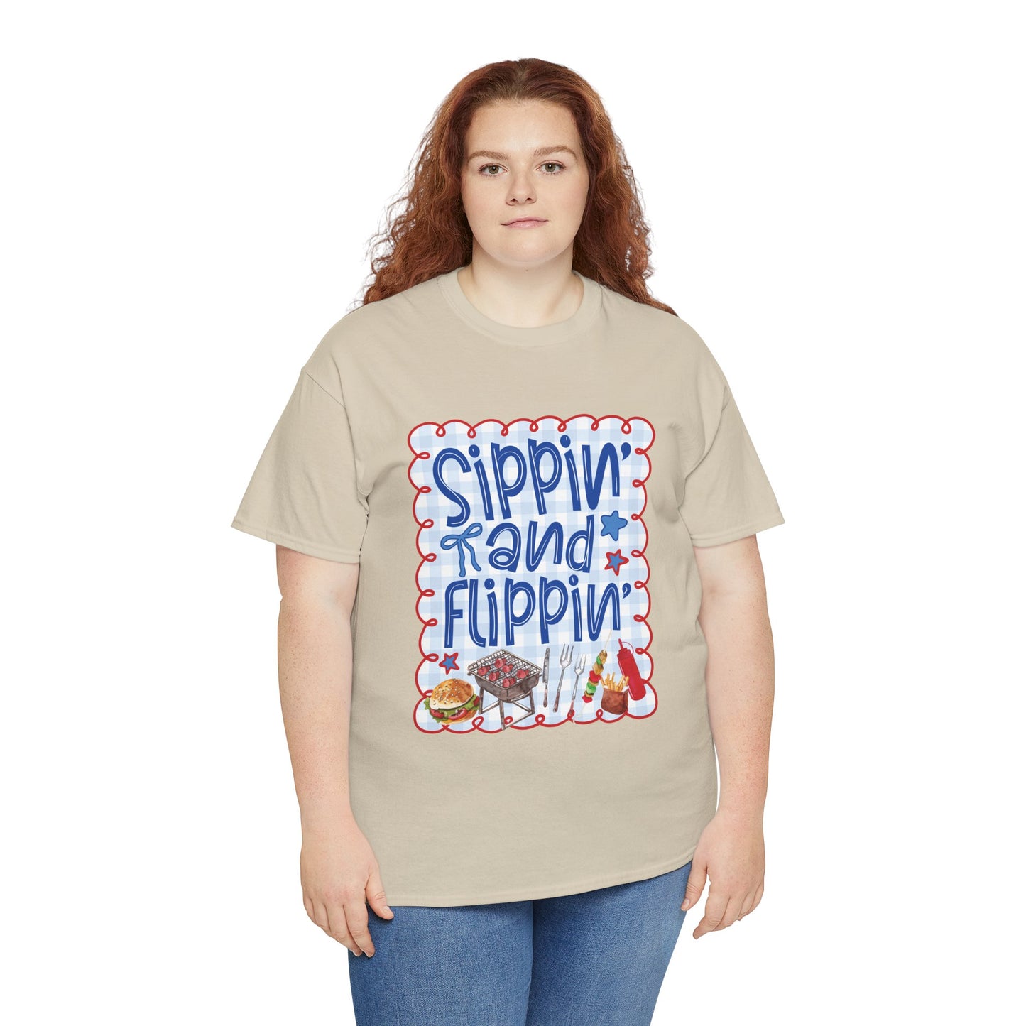 Sippin' and Flippin' Tee — 4th of July BBQ Patriotic Summer Shirt
