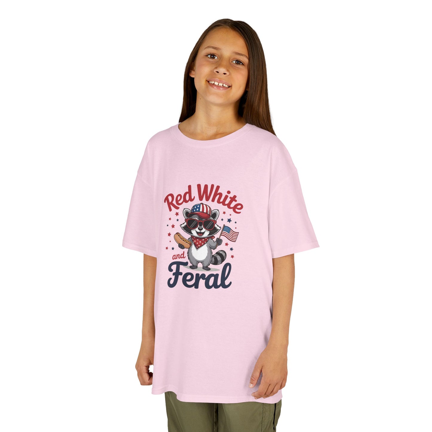 Kids Tee — “Red White and Feral” Patriotic Raccoon Graphic