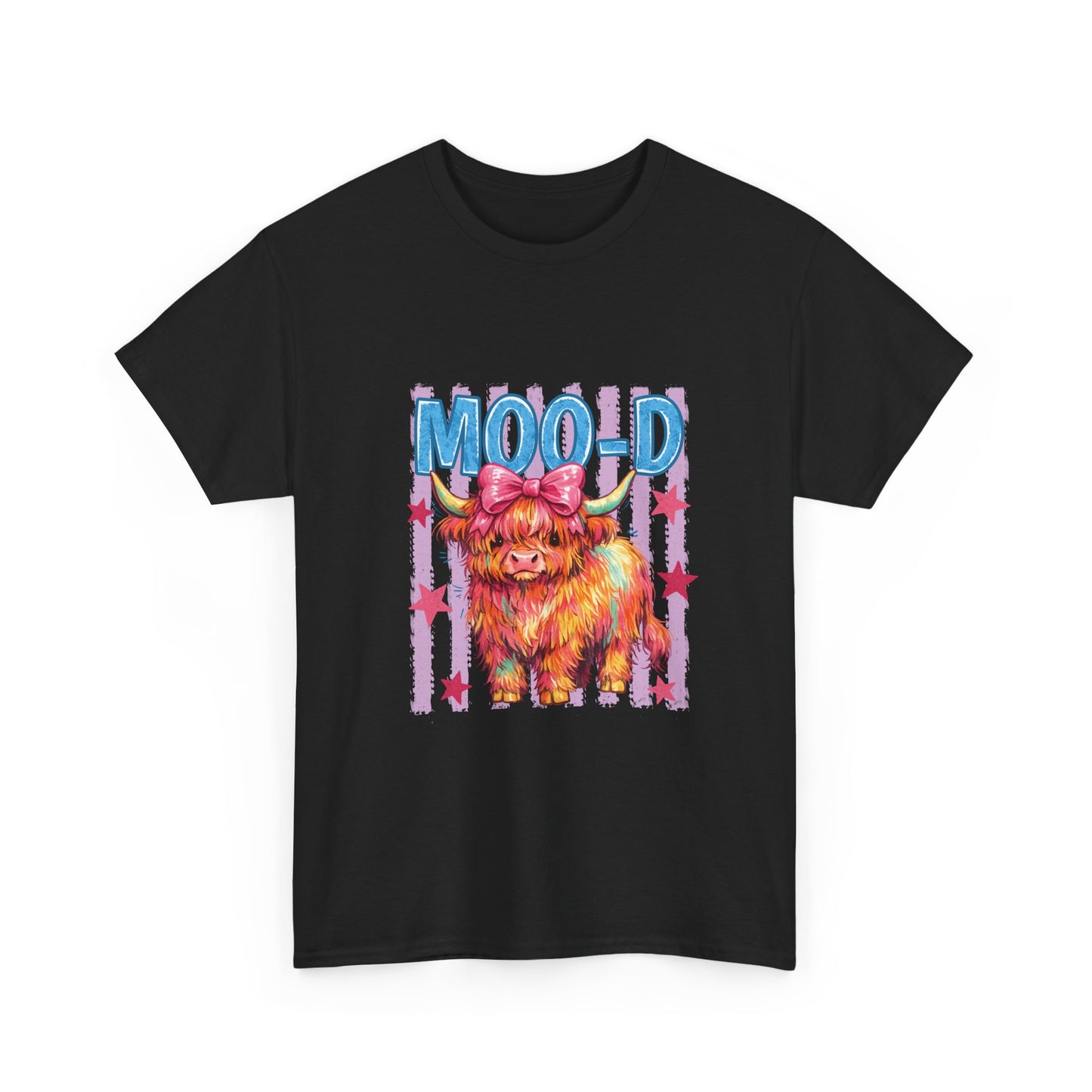 Graphic Tee — Colorful Highland Cow “Moo’d” Cute Farm Animal Shirt