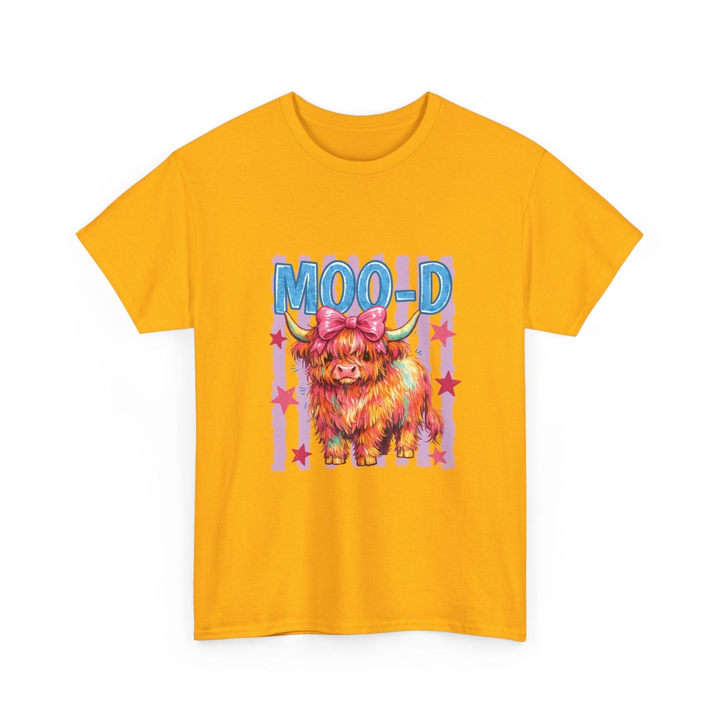 Graphic Tee — Colorful Highland Cow “Moo’d” Cute Farm Animal Shirt
