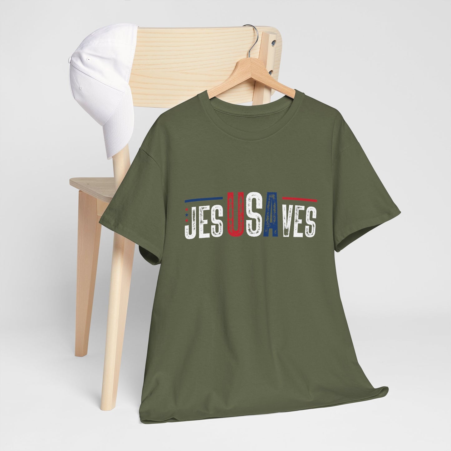 Jesus Saves T-Shirt — Patriotic Red White Blue Christian Tee