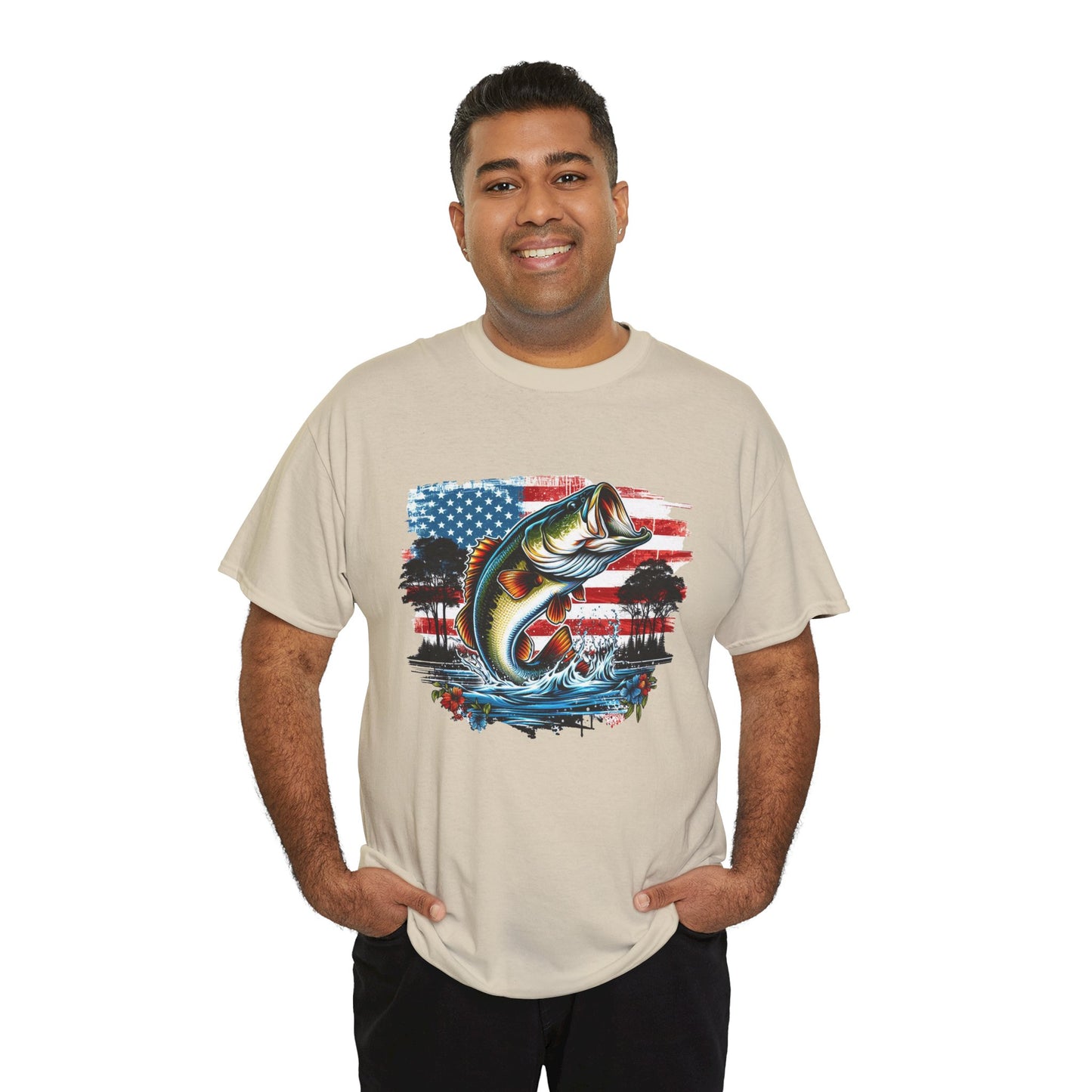 Fishing Largemouth Bass Tee — American Flag Outdoors Fishing Shirt