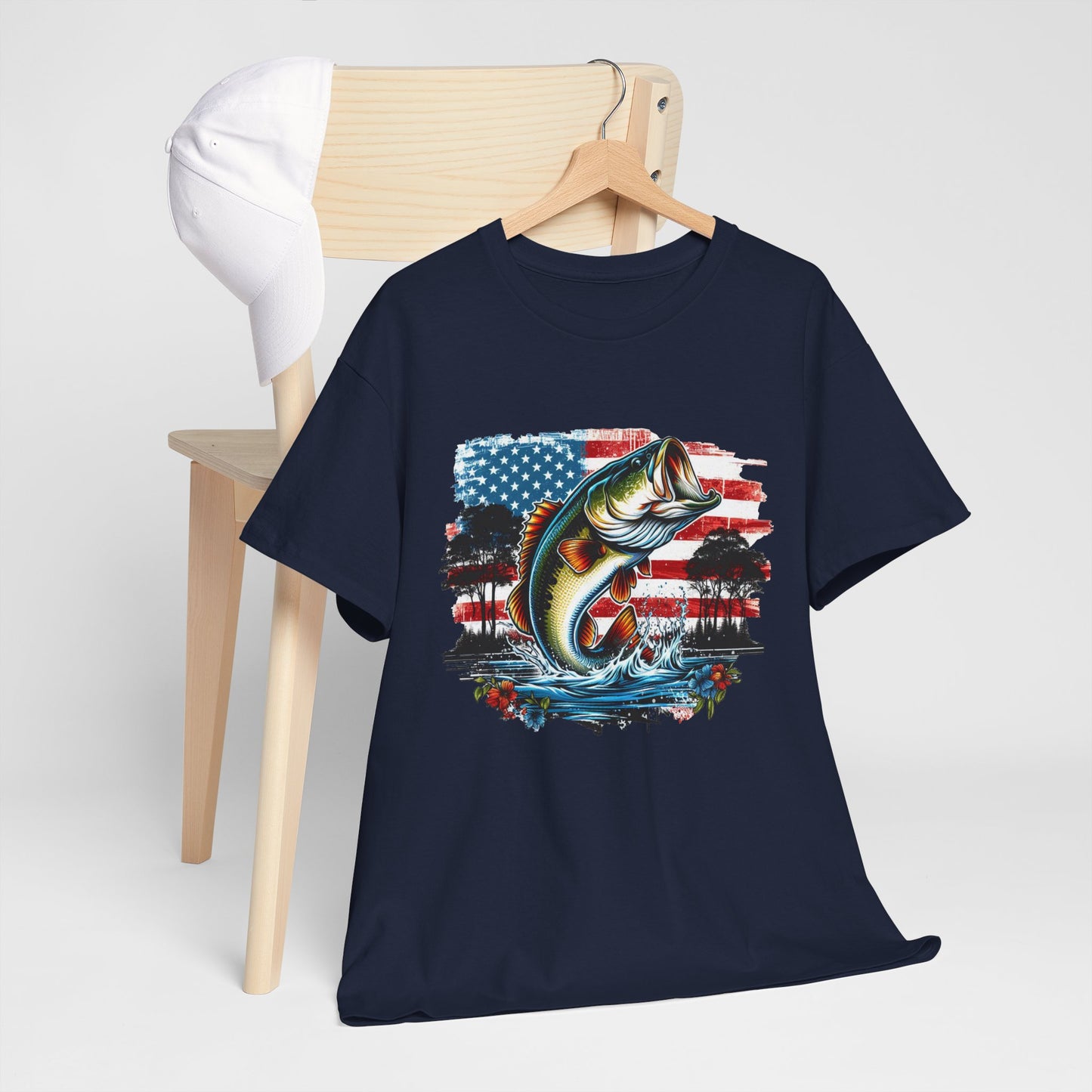 Fishing Largemouth Bass Tee — American Flag Outdoors Fishing Shirt