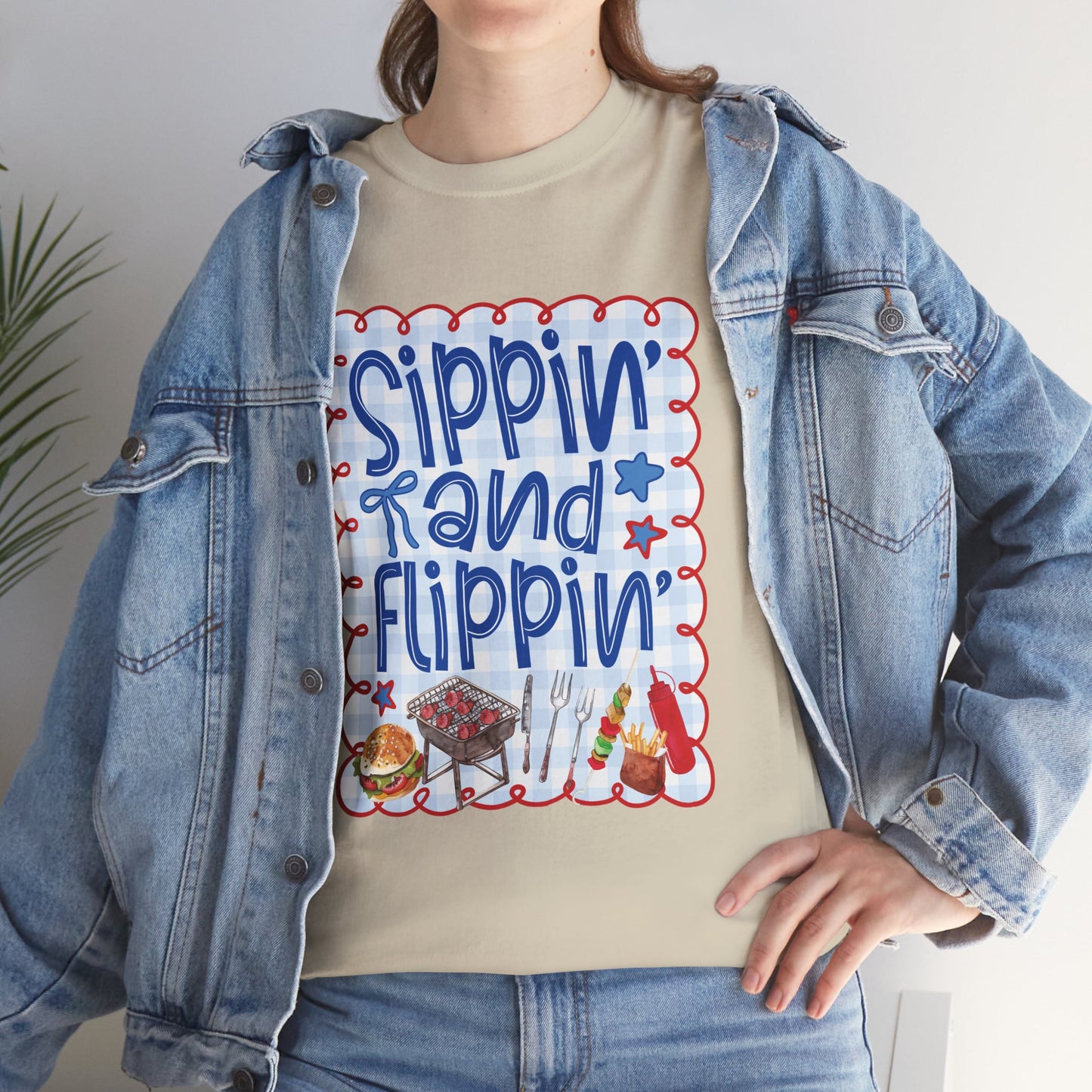 Sippin' and Flippin' Tee — 4th of July BBQ Patriotic Summer Shirt