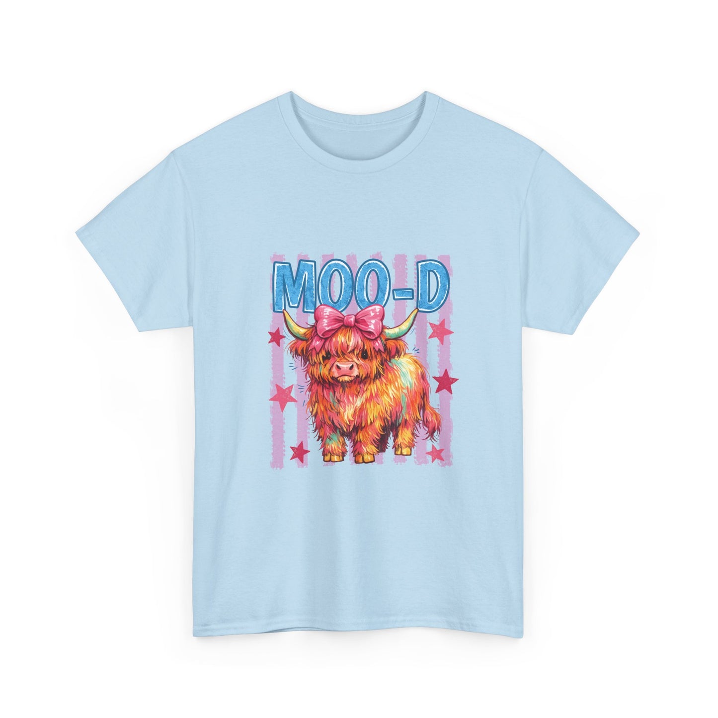 Graphic Tee — Colorful Highland Cow “Moo’d” Cute Farm Animal Shirt