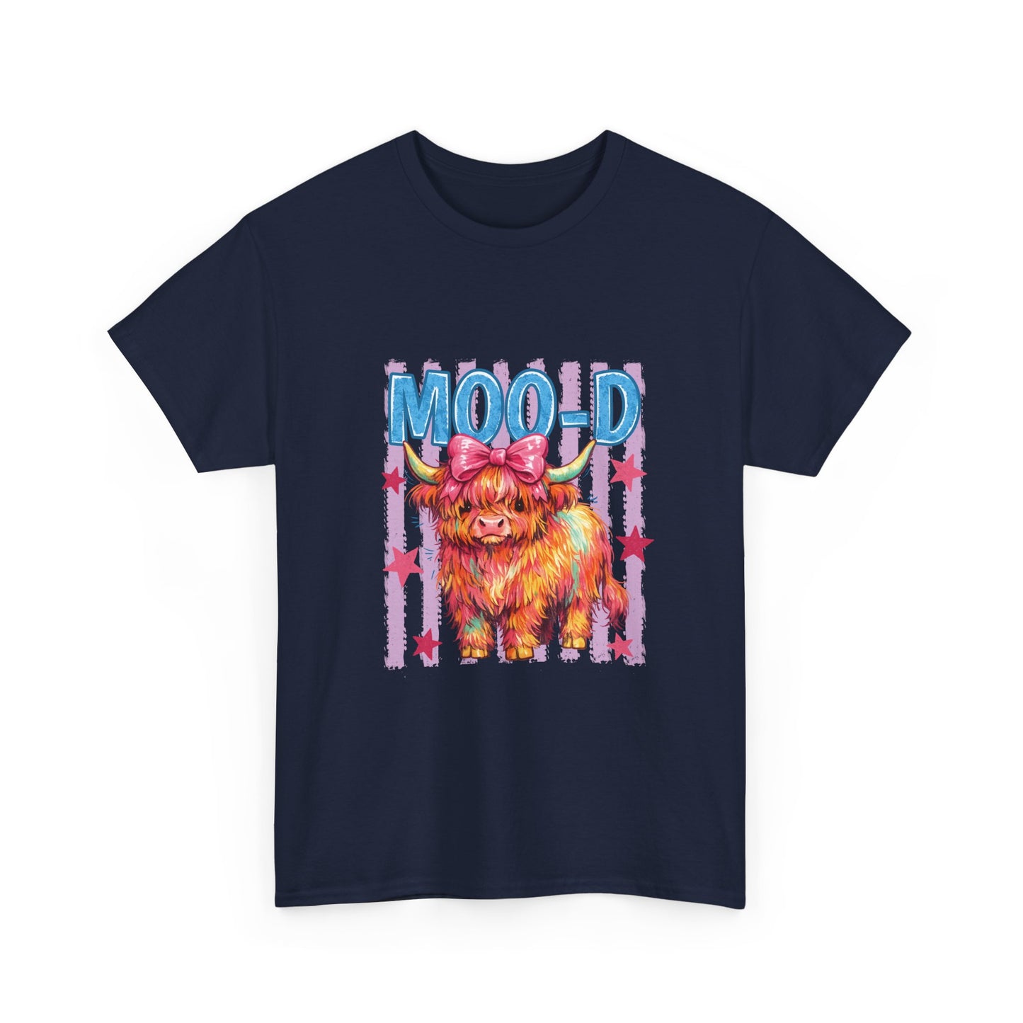 Graphic Tee — Colorful Highland Cow “Moo’d” Cute Farm Animal Shirt