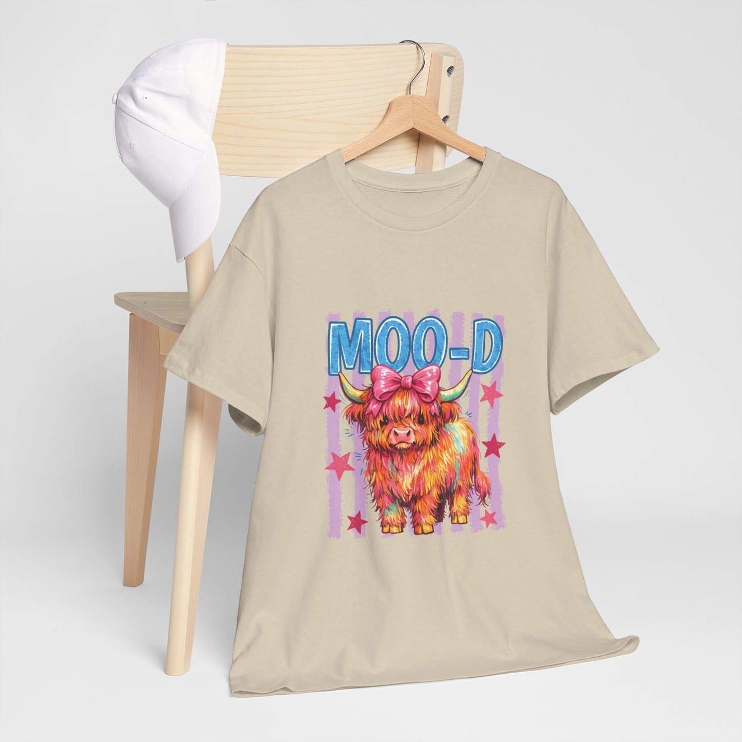 Graphic Tee — Colorful Highland Cow “Moo’d” Cute Farm Animal Shirt