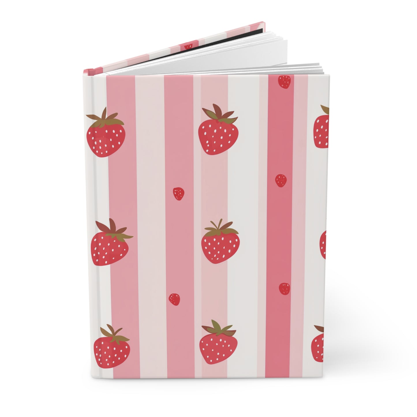 Strawberry Stripe Journal Hardcover | Matte Notebook, Pink Fruit Pattern