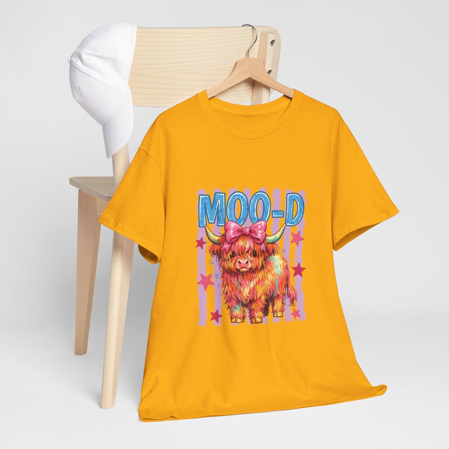 Graphic Tee — Colorful Highland Cow “Moo’d” Cute Farm Animal Shirt