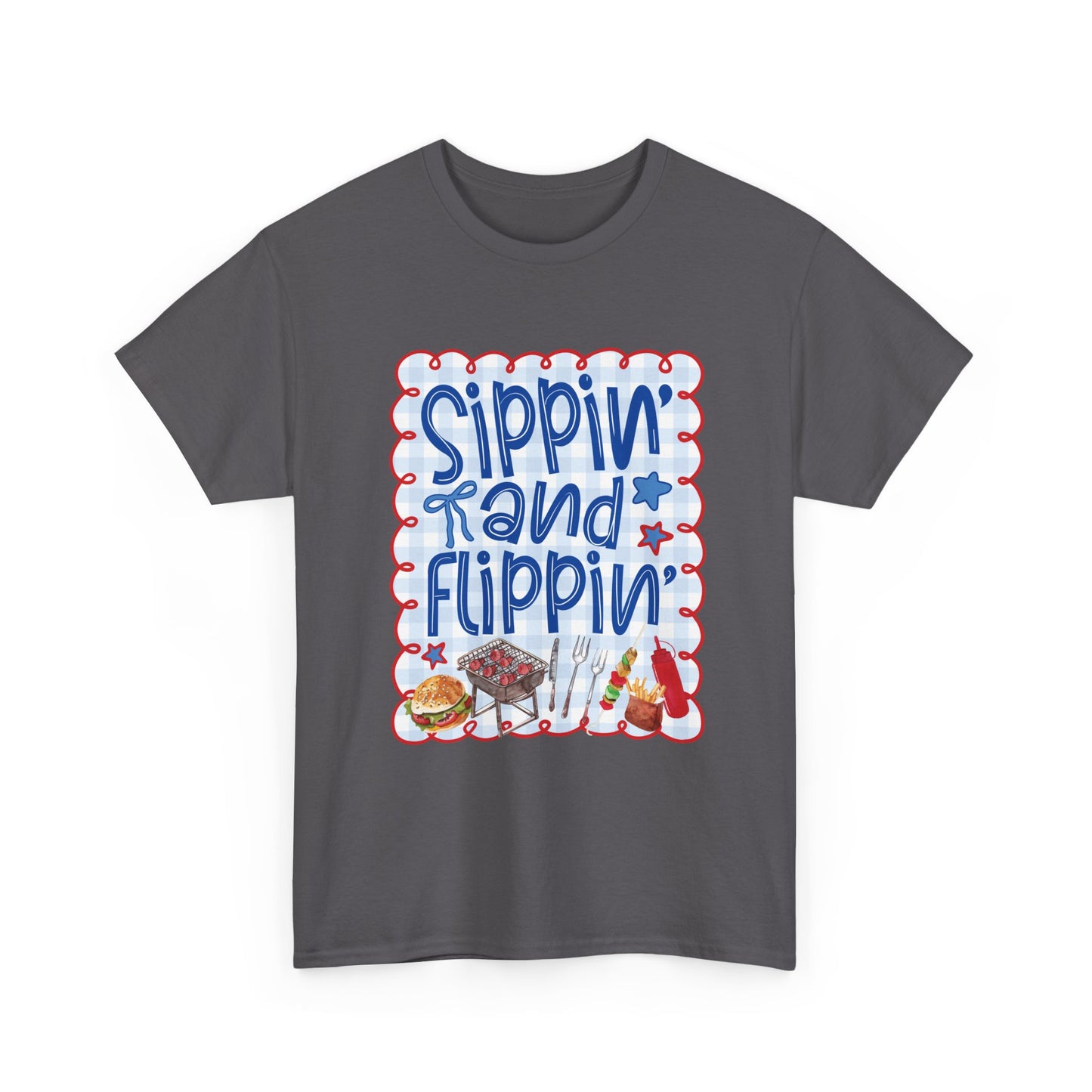 Sippin' and Flippin' Tee — 4th of July BBQ Patriotic Summer Shirt