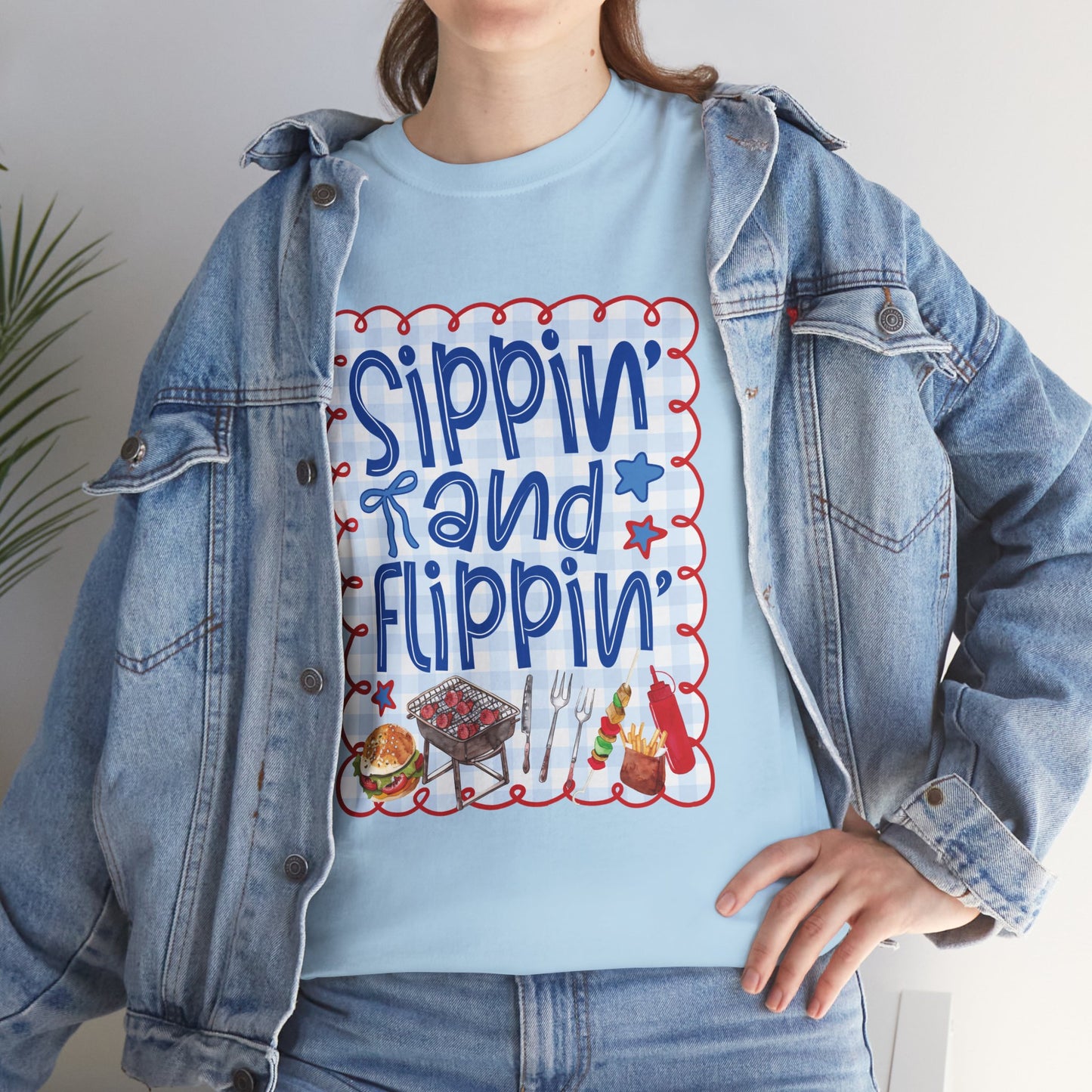 Sippin' and Flippin' Tee — 4th of July BBQ Patriotic Summer Shirt