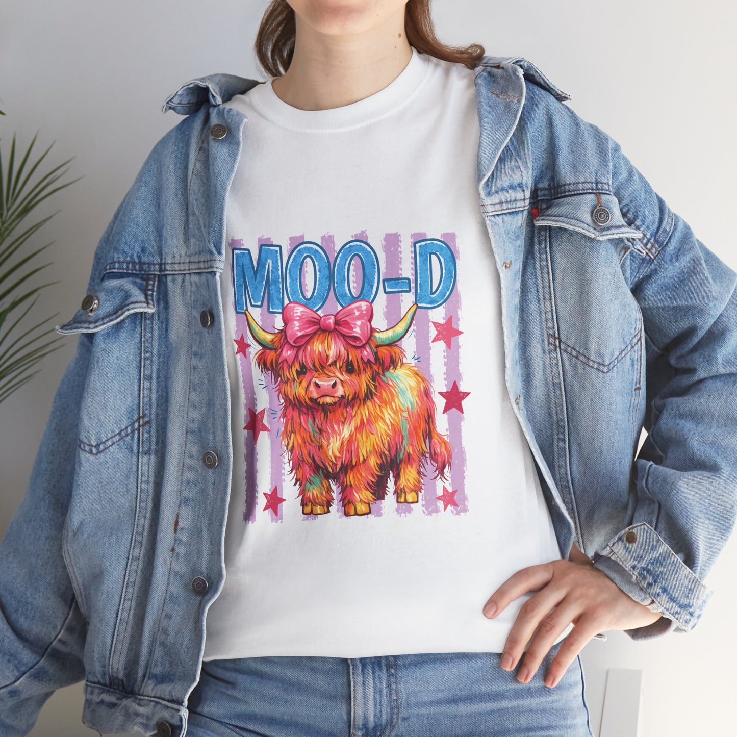 Graphic Tee — Colorful Highland Cow “Moo’d” Cute Farm Animal Shirt