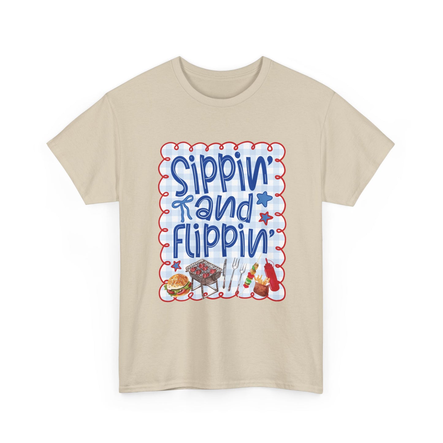 Sippin' and Flippin' Tee — 4th of July BBQ Patriotic Summer Shirt