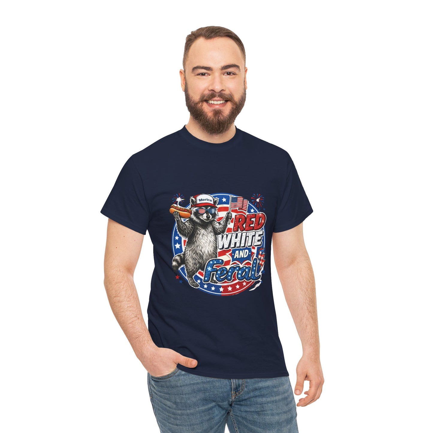 "Red White and Feral" Patriotic Raccoon Tee
