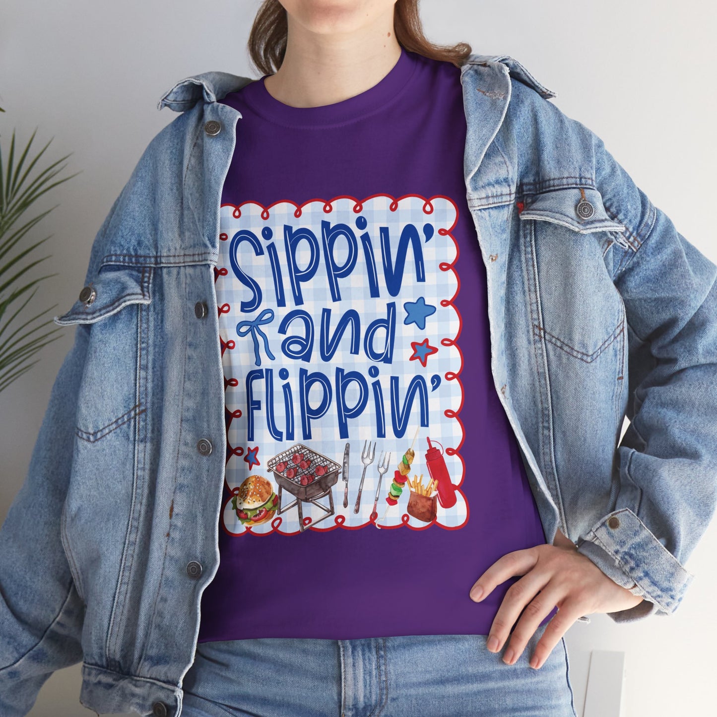 Sippin' and Flippin' Tee — 4th of July BBQ Patriotic Summer Shirt