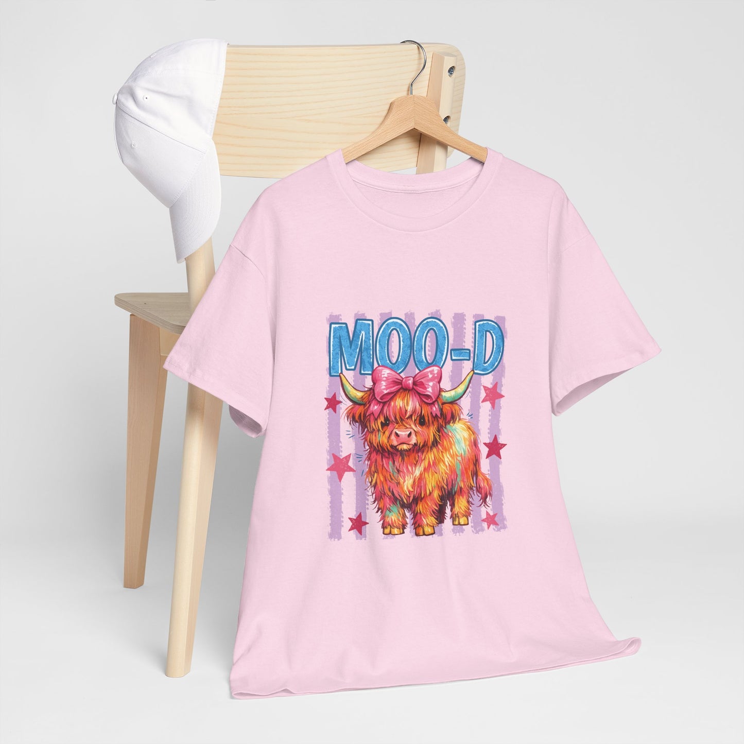 Graphic Tee — Colorful Highland Cow “Moo’d” Cute Farm Animal Shirt