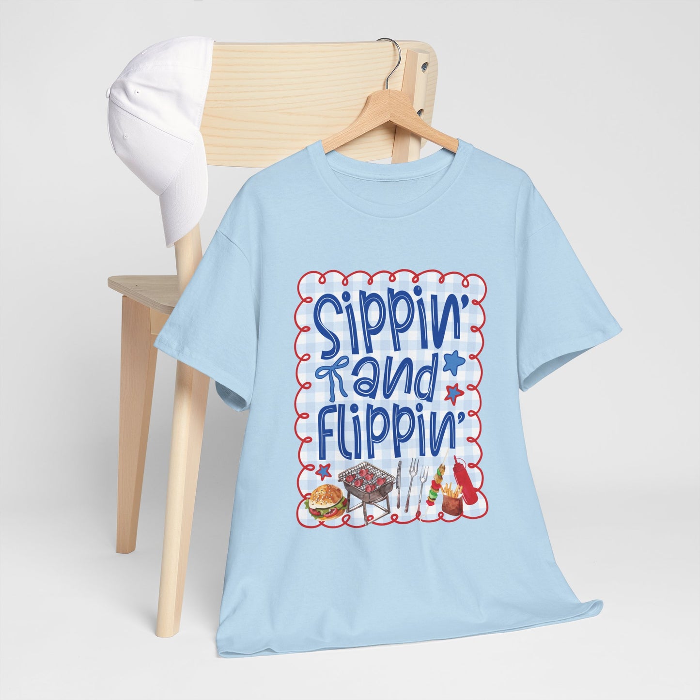 Sippin' and Flippin' Tee — 4th of July BBQ Patriotic Summer Shirt