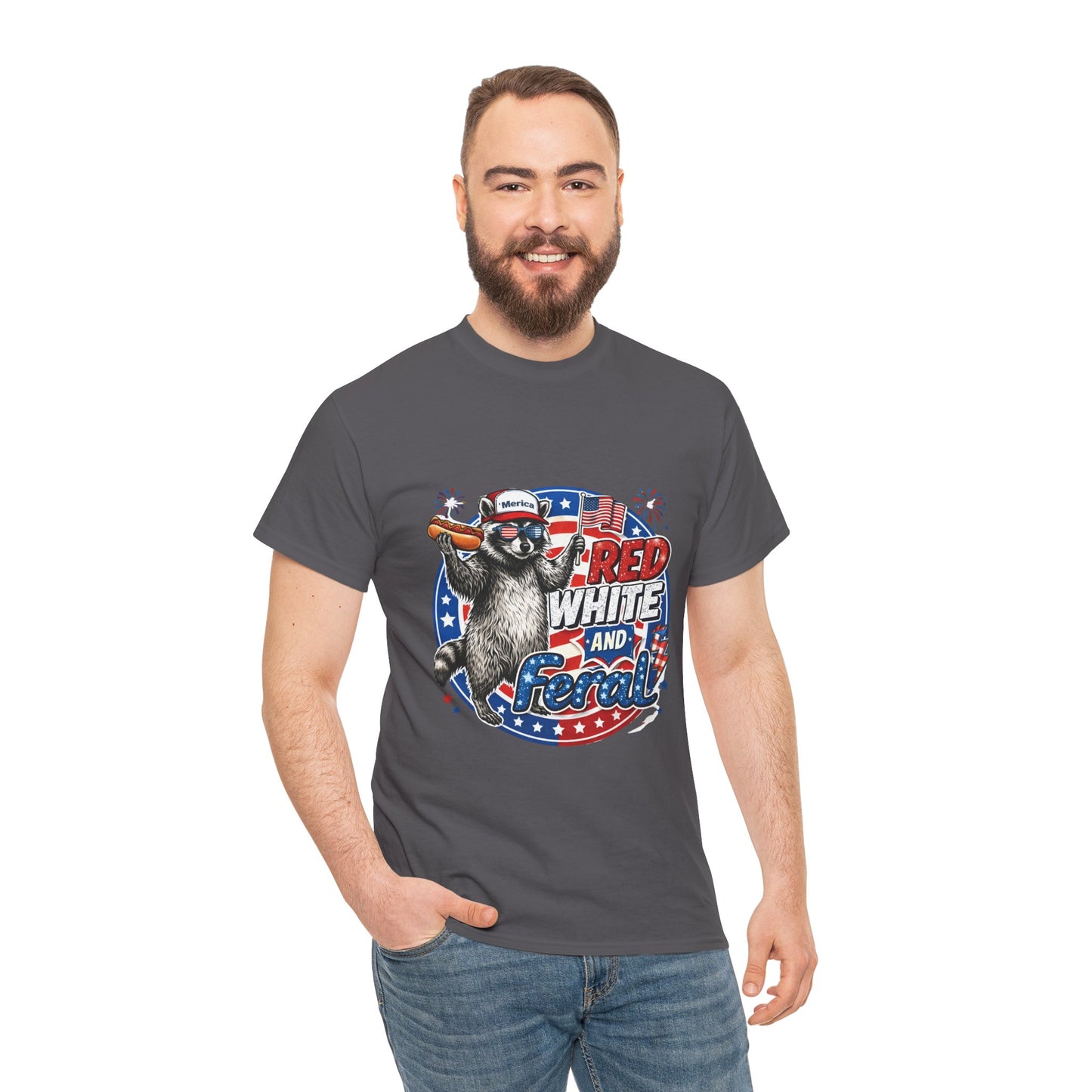 "Red White and Feral" Patriotic Raccoon Tee