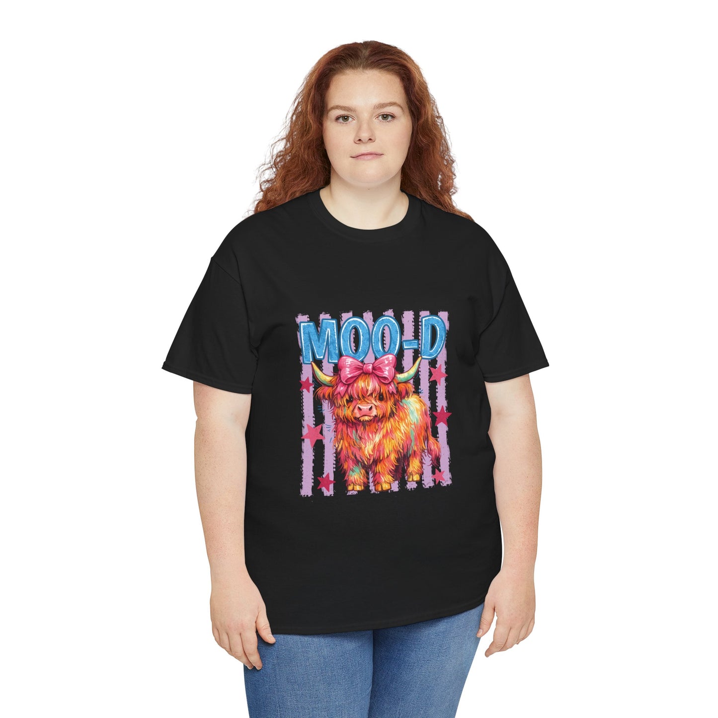 Graphic Tee — Colorful Highland Cow “Moo’d” Cute Farm Animal Shirt