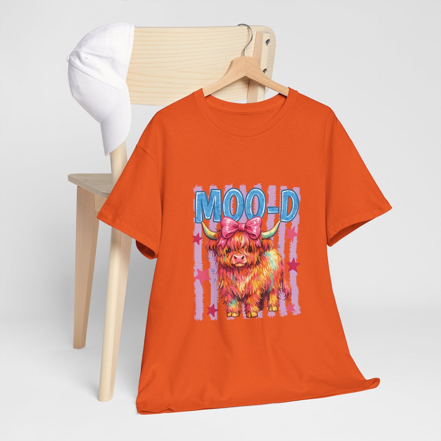 Graphic Tee — Colorful Highland Cow “Moo’d” Cute Farm Animal Shirt