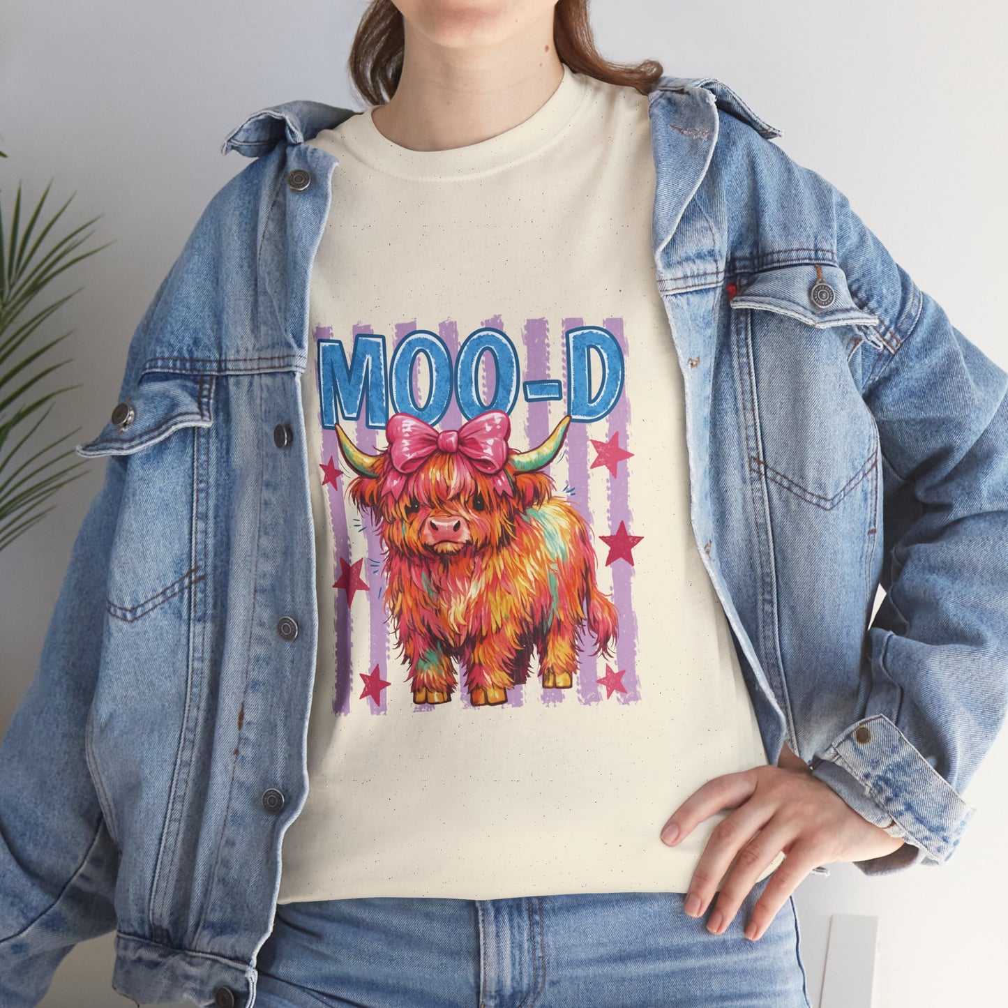 Graphic Tee — Colorful Highland Cow “Moo’d” Cute Farm Animal Shirt