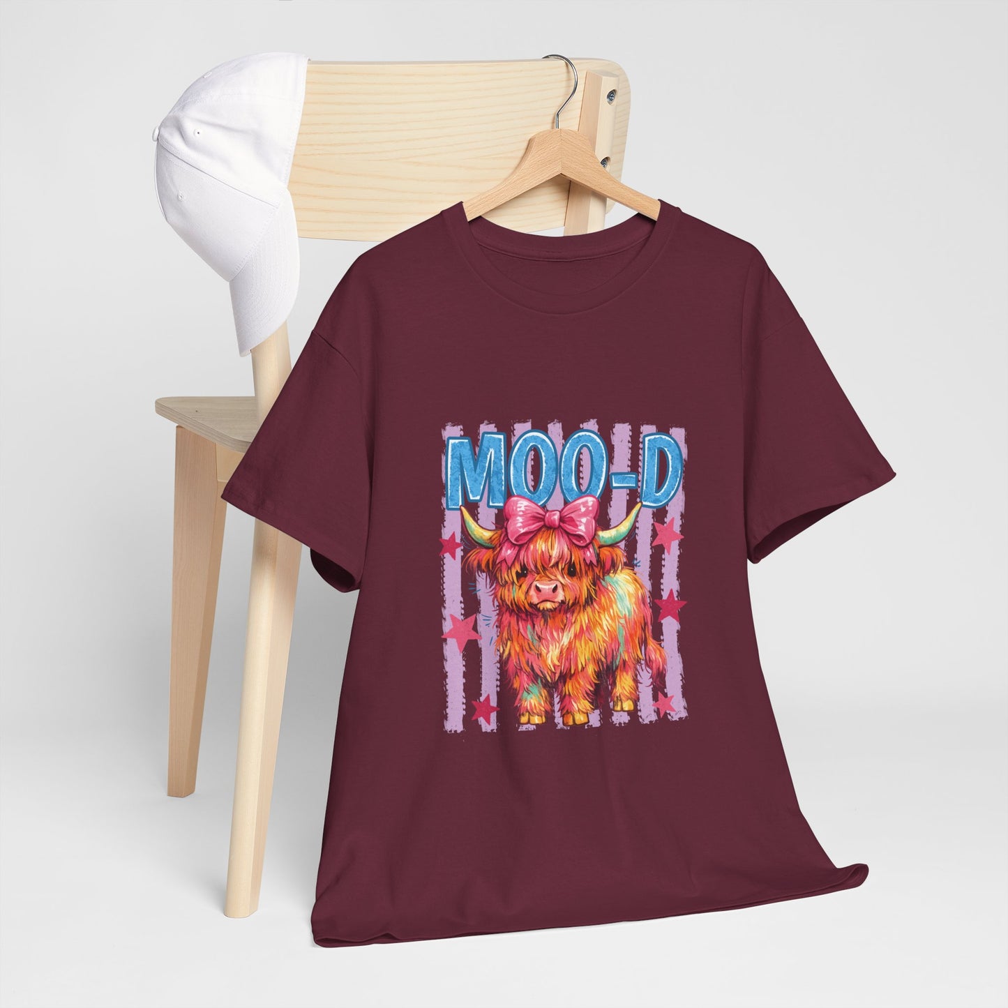Graphic Tee — Colorful Highland Cow “Moo’d” Cute Farm Animal Shirt