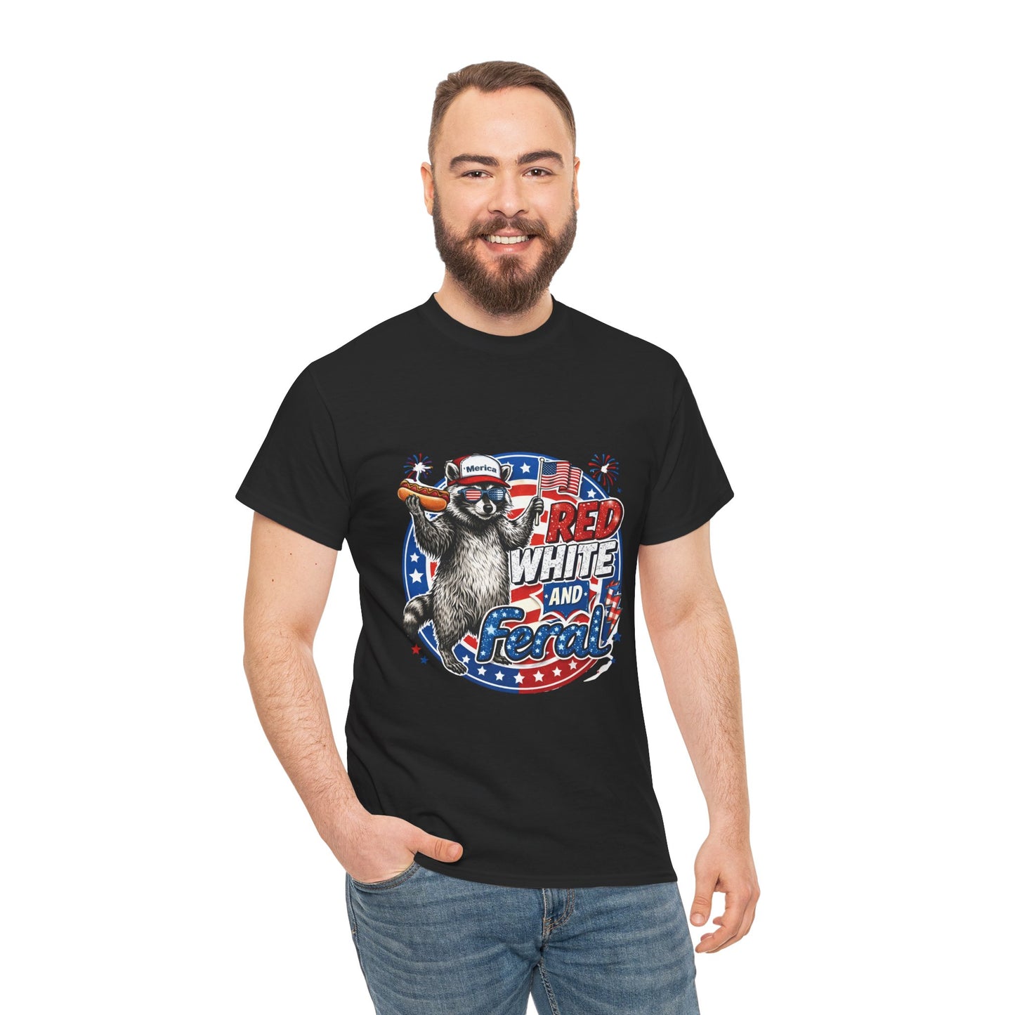 "Red White and Feral" Patriotic Raccoon Tee